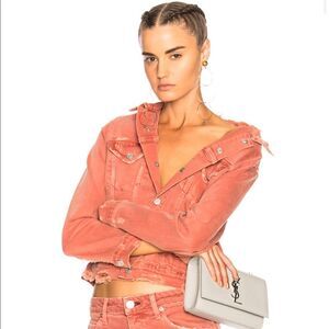 NWT AMO denim jean jacket Size M distressed rust coral Country Nashville Rodeo